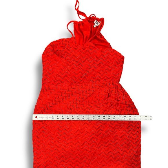 New! MADDEN NYC Adjustable Halter Chevron Lace Texture Orange Midi Dress Large - Picture 11 of 12